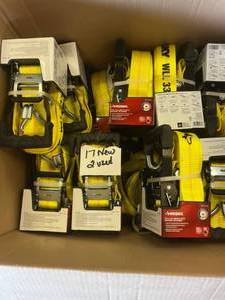 lot 88 image: Lot Of 17 NEW Husky Heavy Duty 27 ft. x 2 in. Ratchet Tie-Downs Plus 2 Used Ones