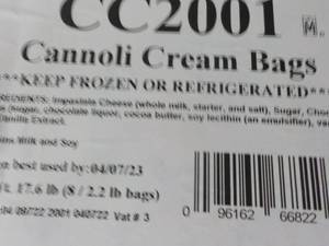 8 - 2.2 lb. Frozen Bags Cannoli Cre...