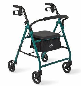 lot 19 image: Medline Steel Foldable Adult Transport Rollator Mobility Walker with 6 Wheels, Green NEW