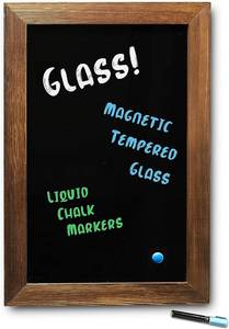 lot 23 image: Rustic Creations GLASS Wood Framed Chalkboard, Magnetic Tempered Glass, 30x20 Large Real Wood NEW