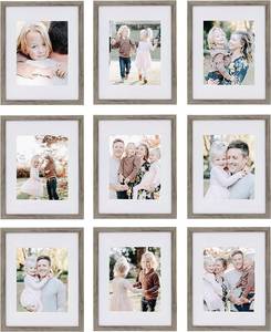 lot 32 image: 9 Piece Picture Frame Set, Gallery Set, 11x14 in, Matted to 8x10 (Natural)