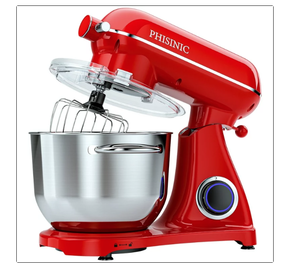 lot 35 image: PHISINIC Stand Mixer, 800W Tilt-Head 6.5 Quart 6P Speed Food Mixer All-Metal Shell, Kitchen Mixer with Dough Hook, Mixing Beater, Wire Whisk, Red