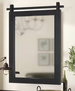 lot 52 image: 18 in. W x 26 in. H Medium Square Wood Framed Wall Bathroom Vanity Mirror Barn Mirror Barn Door Mirror in Black NEW