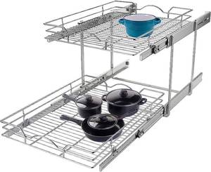 lot 65 image: OCG 2 Tier Pull Out Cabinet Organizer (20 W x 18 D), Pull out Drawers for Kitchen Cabinets, Pull Out Shelves for Base Cabinet Organization in Kitchen Bathroom Pantry, Chrome Finish