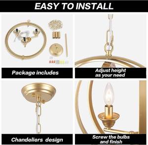lot 57 image: PUMING Modern Gold Chandeliers 3 Light Orb Chandelier Metal Globe Pendant Light Fixtures Adjustable Chandeliers NEW