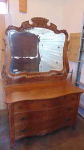 Solid oak dresser with beveled mirror