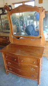 Solid oak dresser with beveled mirror
