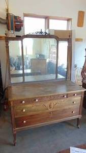 Large Walnut Dresser with Mirror
