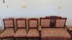 4 Piece Walnut Parlor Set, Settee and 3 Chairs