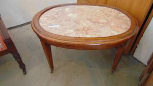 Oval Walnut Marble Top Coffee Table