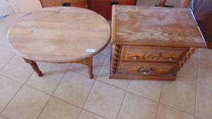 Oval Oak Coffee Table and Nightstand