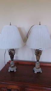 Pair of Metal and Marble Table Lamps