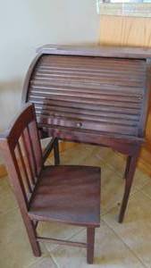 Childs Oak Rolltop Desk and Chair