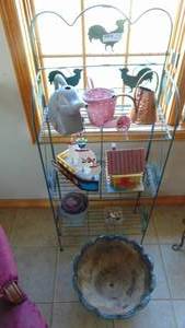 Metal Rack with All the Contents and Cement Flower Pot
