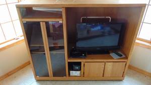 Oak Entertainment Center with Contents