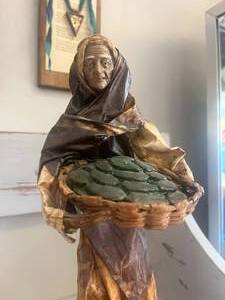 Mexican Paper Mache Folk Art Woman with Basket