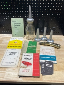 Vintage Auto Mauels and Glass Jar with Pour Spouts