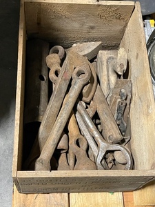 Seagrams Scotch Whiskey Box Filled with Antique Tools