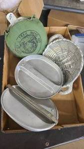 Collection of vintage camping dinner gear