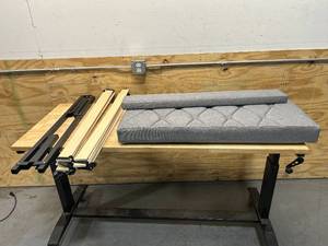 lot 43 image: MOLBLLY Twin Bed Frame with Upholstered Headboard- Light Grey