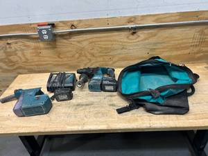 lot 114 image: MAKITA Hammer Drill, HEPA Attachment, 2 Batteries, Charger and Bag