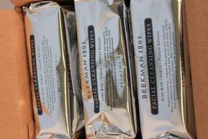 lot 15 image: 3ct Beekman 1802 Facial Cleansing Wipes with Goat Milk, CoQ10, Papaya Extract