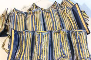 lot 46 image: NEW - 3pc Set JM New York Folding Beauty Case Navy and Yellow Stripe
