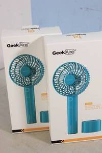lot 65 image: 2ct GeekAire Mini Rechargable Portable Fan with Power Bank