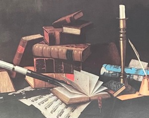 lot 58 image: Music and Literature Framed Print by William Harnett