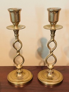 lot 151 image: Vintage Brass Tray and Candle Holders
