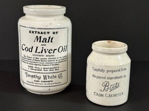 lot 33A image: Two Antique Pharmaceutical Jars including Extract of Malt and Cod Liver Oil