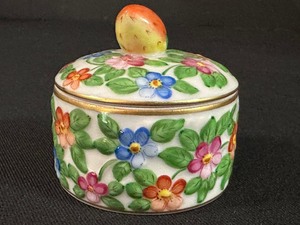 lot 18A image: Vintage Herend Round Relief Hand Painted Trinket Box