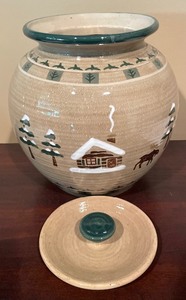 lot 219 image: Sonoma Lodge Cabin Moose Pine Trees Bean Pot  Cookie Jar