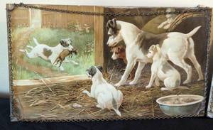 lot 110 image: Pair of Adorable Vintage Doggy Prints on Glass Wall Hangings