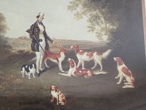 lot 184 image: Framed A Gentleman with His Dogs Print