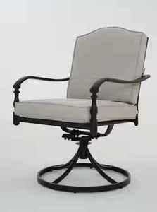 lot 48 image: Hampton Bay Stanworth Brown Stationary and Swivel Rocking Metal Outdoor Dining Chair with CushionGuard Putty Tan Cushions (6-Pack)