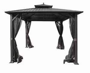 lot 56 image: Hampton Bay 10 ft. x 10 ft. Holden Outdoor Patio Black Hard Top Galvanized Steel Gazebo