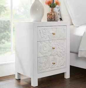 lot 103 image: Nadia Carved 3-Drawer Whitewash Nightstand (30 in. H x 23 in. W x 17 in. D)
