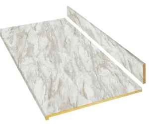 lot 117 image: Wilsonart 4 ft. Straight Laminate Countertop Kit Included in Textured Drama Marble with Eased Edge and Backsplash