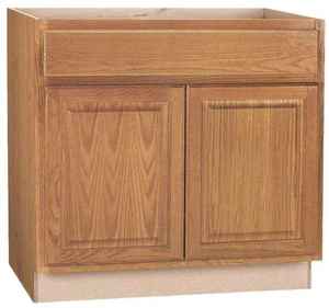 lot 118 image: Hampton 36 in. W x 24 in. D x 34.5 in. H Assembled Base Kitchen Cabinet in Medium Oak with Drawer Glides