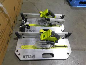 lot 7 image: (2) RYOBI ONE 18V 5.5in. Cordless Flooring Saw with Blade (Tool Only)