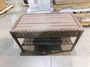 lot 50 image: Hampton Bay Cambridge Brown Wicker Patio Coffee Table with Faux Wood Top