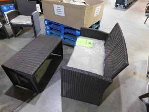 lot 67 image: StyleWell Park Trail Brown 4-Piece Wicker Patio Conversation Set with Light Brown Cushions