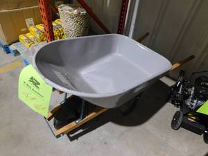 lot 80 image: 6 cu. ft. Steel Wheelbarrow with a Pneumatic Tire and Wood Handles
