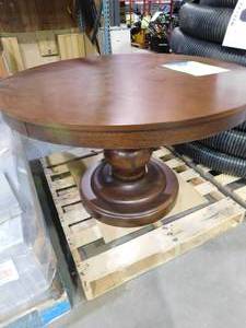 lot 94 image: Greymont Walnut Brown Finish Round Pedestal Dining Table for six