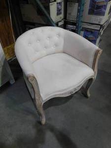 lot 102 image: Beige Solid Wood Vintage French Upholstered Accent Arm Chair