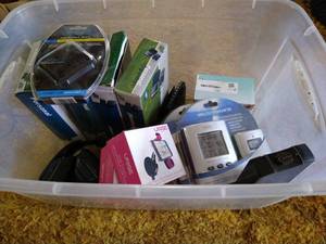 lot 89 image: Tote of Miscellaneous Technology (Mostly New) Items - Wireless Thermometers, Etc