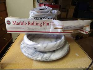 lot 107 image: Marble Rolling Pin & Lazy Susan w Bowl