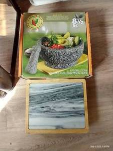 lot 319 image: NIB Mortar & Pestle & Marble Cheese Set