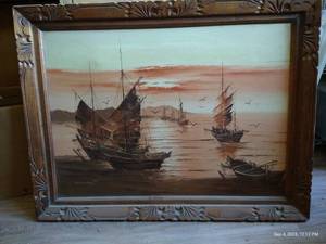 lot 257 image: Large Vintage Ship Oil Painting